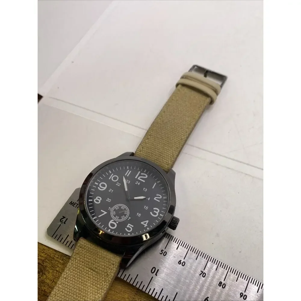 Mens Black Metallic Canvas Nylon Strap Military Style Watch New Batter